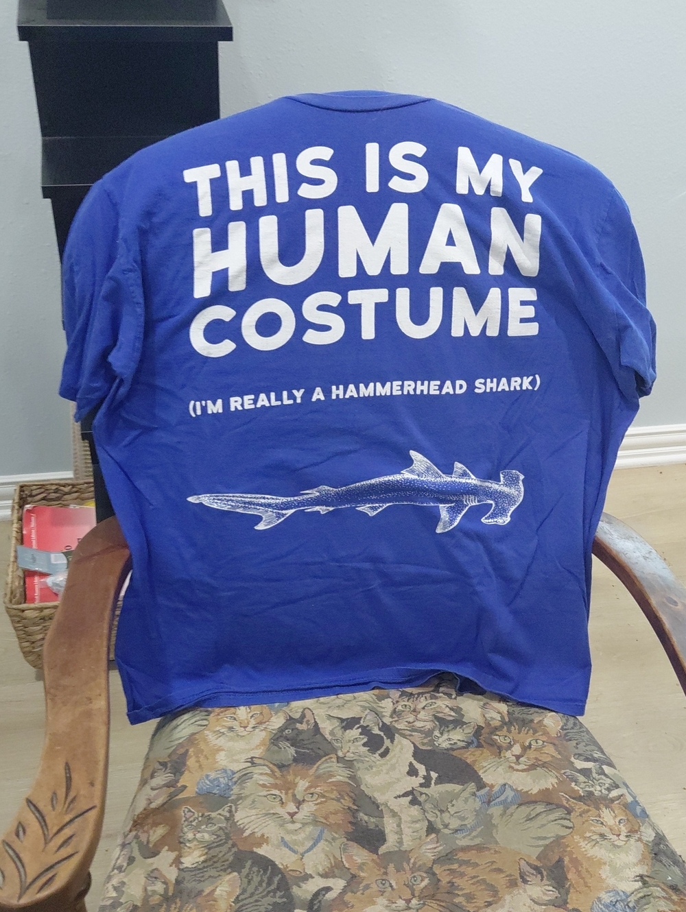 Port and Company Blue "This Is My Human Costume" Hammerhead Shark Tee